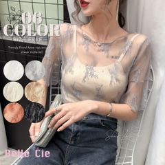 トップス シアー レース 半袖 透け感 総柄 花柄 シースルー レディース 夏 韓国ファッション おしゃれ トレンド レイヤード 可愛い セクシー 春 春夏 涼しい ファッション レースレディース 女性 かわいい ウェア