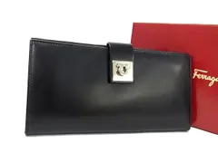 ■新品同様■ Salvatore Ferragamo フェラガモ ガンチーニ レザー 二つ折り 長財布 ウォレット 小銭入れ 札入れ ブラック系 FB5864のサムネイル