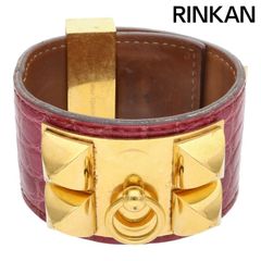 エルメス  Collier de Chien/コリエドシアン N刻印 G金具アリゲーターブレスレット メンズ S