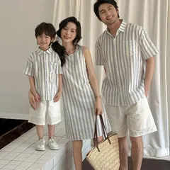 リンクコーデ 親子 セット 親子服 親子ペアルック 夏 夏服 家族お揃い 親子お揃い 親子ペア 親子コーデ 男の子 女の子 メンズ レディース ストライプ柄 半袖シャ zzr061547672fa2b