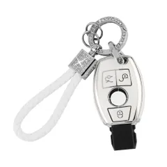 【在庫処分】スマートキーケース キーカバー 鍵 キーチェーン GLE GLC ドレスアップ GLA CLA パーツ クラス E アクセサリー C B 工具付き メルセデス専用A 3ボタン (ホワイト キーケース キーホルダー シルバーエッジ) ベンツ [Cat
