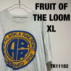 FRUIT OF THE LOOM USA製 Tシャツ 半袖 XL ライトグレー シングルステッチ ビッグプリント イラスト アラスカ鉄道 アイコン フルーツオブザルーム 古着 TK11182