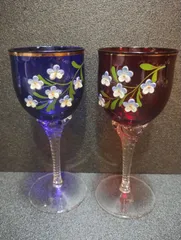 ボヘミアガラス　クリスタル　2ペアワイングラス  　赤・青　 レッド・ブルー　　　fd25E(T)5