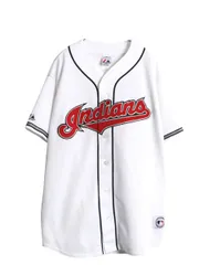 【お得なクーポン配布中!】 USA製 インディアンズ ベースボール シャツ メンズ XL / MLB オフィシャル マジェスティック 大リーグ ユニフォーム 大きいサイズ ジャージ