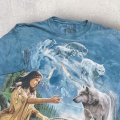 US古着 USA製 THE MOUNTAIN ザマウンテン Oklahoma オクラホマ オオカミ ウルフ Tシャツ XL ライトブルー