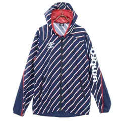 美品 umbro アンブロ UCS4441L ボーダー 長袖 フード付き ウインドブレーカー M ネイビー×レッド×ホワイト レディース 古着