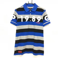 パーリーゲイツ 半袖ポロシャツ ブルー×グレー×黒 太ボーダー メンズ 4(M) ゴルフウェア PEARLY GATES