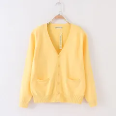 ☆ イエロー ☆ XSサイズ ☆ カーディガン pmyvest07 スクールカーディガン メンズ レディース 男子 女子 カーディガン 綿 コットン カーデ ニット スクール 学校 学生 制服 秋冬 春 Vネック スクールセーター 中学生 中学校 高校生 高校