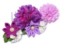 髪飾り 成人式 つまみ細工 紫 振袖 前撮り 袴 花 赤紫 白 ちりめん 大きい 小さい 3点セット 着物 和装 Uピン 大人 かわいい No.9-3759