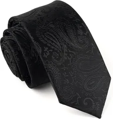 bubu o_hana(ブブ オーハナ) ネクタイ 大 剣幅 ６cm ブラック フォーマル ナロー 冠婚 葬祭 ビジネス 仕事 営業 メンズ 男性 結婚 式 2次会 礼装 お 葬式 葬儀 通夜 用 スマート スリム 細い 細め(黒 ペイズリー)