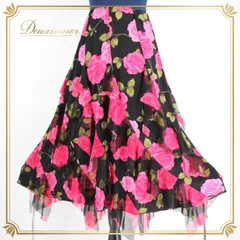社交ダンス 衣装 スタンダード スカート レッスンウェア レディース オールシーズン All Fase ブラック系 ピンク系 黒 花柄 バラ 薔薇 派手 可愛い フリル エレガント ダンスウェア 花柄スカート スカート丈80.5cm カジュアル