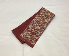 半幅帯/美品/正絹/ピンク/松×花/着物/女物/未仕立て【ゆずりは】　1076