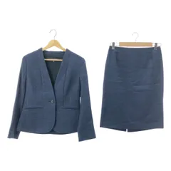 【美品】  INDIVI / インディヴィ | セットアップ ツイード ノーカラー ジャケット / バックジップ スカート / 総裏地 | 38 | ネイビー | レディース