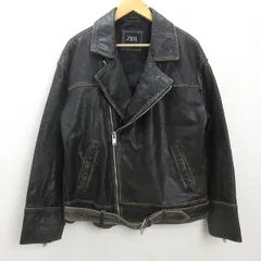 H■ザラ/ZARA 水牛革 バッファローレザー ダブルライダースジャケット【M】黒/MENS■5【中古】