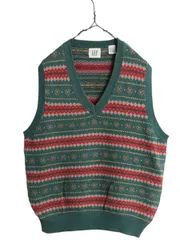 【お得なクーポン配布中!】 00s OLD GAP コットン ニット ベスト メンズ レディース S / オールド ギャップ フェアアイル ノルディック セーター Vネック バーズアイ