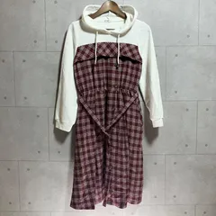 axes femme アクシーズファム パーカー ドッキング ワンピース M フーディ スウェット チェック ひざ丈 ホワイト 白 バーガンディ レディース SG348-10