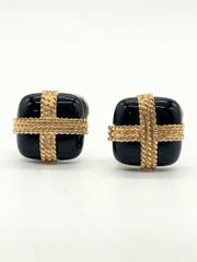 【ITO0AN0JRI80】Tiffany＆Co. ティファニー ヴィンテージ STR 14K オニキス スクエア ブラック ゴールド イヤリング 8.5g