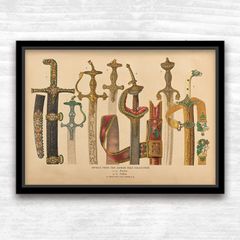 A2 size antique material culture poster, Indian decorative sword, fine art, interior art poster, ethnic, British, Indian (rossografico 19-100104_a2)