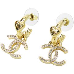 シャネル　CHANEL　CCマーク　ラインストーン　フープピアス　B23P　ゴールド