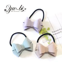 ヘアゴム/シンプル ぷっくり ダブルリボン g146☆白/紫/ミント/水色/ベージュ/黒 ヘアポニー ヘアアクセサリー 髪飾り ヘアアレンジ　キッズ 入学式　卒業式　卒園式【リボン】