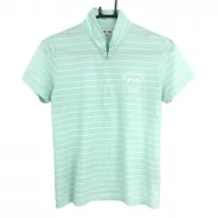 【美品】アディダス 半袖ハイネックシャツ ミントグリーン×白 ボーダー ハーフジップ レディース M/M ゴルフウェア adidas