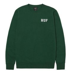 【新品・未使用】HUF CREWNECK SWEAT (ESSENTIALS CLASSIC) F.GREEN [Lサイズ / XLサイズ]