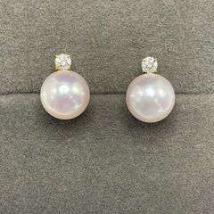 新品　K18イエローゴールド　アコヤ　パール＆ダイヤモンド　パール　ピアス8.6ミリ　ダイヤモンド　0.16ct　エレガント　高級　あこやパール【E4552306130044】