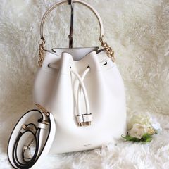 JIMMY CHOO BON BON BUCKET ジミーチュウ ボンボン バケットバッグ レザー 白 ホワイト ハンドバッグ ショルダーバッグ ゴールド