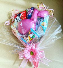 音符風船付お菓子ブーケ♡1個　プチギフト　結婚式　発表会　プレゼント　卒業　卒園　記念品　お祝い　ギフト　映え　喜ばれる　バルーンブーケ　お菓子ブーケ
