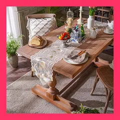 【スタッフおすすめ！】ARTABLEレーステーブルランナー長方形レトロ刺繍ローズパターン装飾ダイニングテーブルウェディングホームキッチンガーデン (32 X 120 CM, ベージュ)