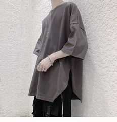 Tシャツ メンズ 半袖 不規則 トップス カジュアル カットソー ゆったり シンプル 夏物 クルーネック 丸首 無地 個性 新作 薄手 部屋着 定番