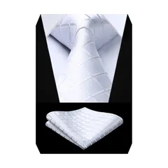[HISDERN] 結婚式 白 ネクタイ セット メンズ フォーマル ビジネス ネクタイ おしゃれ 紳士 礼服用 高級 入学式 卒業式 プレゼント HC-02 0