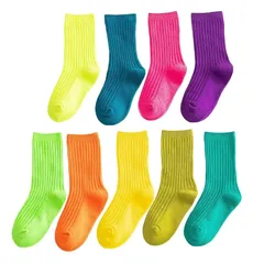 [ZGKULAEAOW] 3足セット ネオンカラー キッズソックス クルー丈 子供靴下 のびのびルーズソックス ハイソックス 運動会 蛍光色 ダンス カラフル 目立つ 派手 (XL, セット２) 0