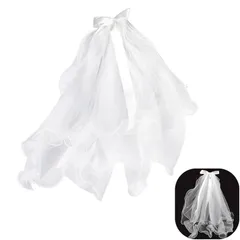 【迅速発送】CHENLONB ベール ウェディングベール 花嫁ベール 可愛い パール 蝶結び付き波打つ縁 ウエディングドレスの飾り用品 写真 舞台劇 2層ウエディングベール 約60-80cm