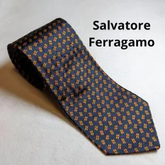 2:ネクタイ Salvatore Ferragamo 9.5㎝ ネイビーA 262●