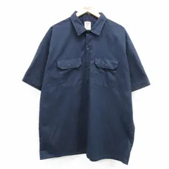 XL/古着 ディッキーズ Dickies 半袖 ワーク シャツ メンズ 大きいサイズ ロング丈 濃紺 ネイビー 25apr07 中古 トップス
