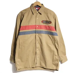 90's トミーヒルフィガー Board Sports ボーダー コットン シャツ (XL) タン系 ツイル ボードスポーツ 刺繍入 90年代 オールド 旧タグ Y2K　アメリカ古着 USED  ビンテージ ヴィンテージ