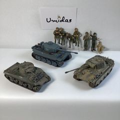 【ミニチュア】戦車3台 *VI号戦車ティーガーE型* * パンターG 初期型* *M4シャーマン* +兵隊ミニフィギュア7体セット