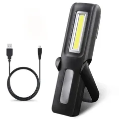 新品 作業灯 COB LEDワークライト USB充電式 懐中電灯 高輝度 マグネットスタンド＆フック付き COOLEAD 軽量 小型 日常応急照明/自動車整備/夜間作業 (ブラック)