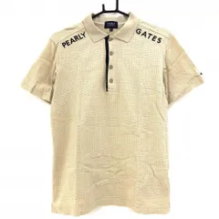 パーリーゲイツ 半袖ポロシャツ ベージュ×ネイビー 織生地 コットン100％ メンズ 4(M) ゴルフウェア PEARLY GATES