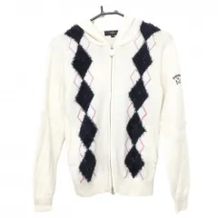 キャロウェイ ニットパーカー アイボリー×ネイビー ダイヤ柄 ウール混  レディース M ゴルフウェア Callaway
