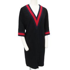 良品 GUCCI グッチ 578702 シェリー ウェブライン トリム Vネック チュニック ワンピース 46846