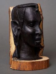 アフリカ　タンザニア　黒檀彫刻　頭像　#23　マコンデ　一刀彫　木彫り　アート