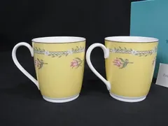 ■新品■未使用■ TIFFANY＆Co ティファニー ピンクチューリップ マグカップ 食器 テーブルウェア ペア 2客セット イエロー系 BK6290