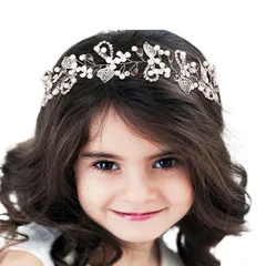 『大特価』 フラワー ウェディング ヘアバンド シルバー ビーズ フラワーガール ヘアアクセサリー 女の子 発表会 髪飾り 結婚式 誕生日 お呼ばれ