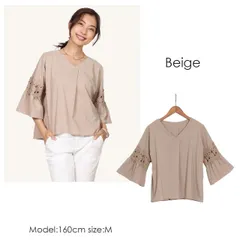 ブラウス レディース 七分袖 長袖 Vネック 袖レース Aライン ロング シャツ プルオーバー トップス フレアスリー オフィス 通勤 ゆったり 着痩せ きれいめ 春 秋 おしゃれ 大人可愛い レース 上品 M L LL 20代 30代 40代 50代