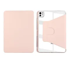 ★Luopan タブレット PU レザー 回転カバー、透明アクリル シリコン スタンドケース、iPad pro  12.9 2018 2020 2021 2022 iPad Air 13 2024/2025 13 インチ対応(ピンク)