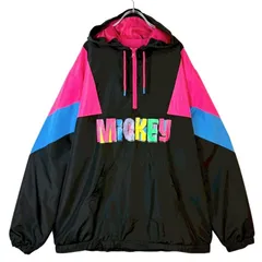 ディズニーDisneyアノラックパーカーハーフジップナイロンジャケットプルオーバーMickeyミッキーキャラ物キャラクター両面プリントHIPHOPヒップホップストリートゆるダボルーズシルエット黒ブラック青ブルーピンクvintageヴィンテージ50515