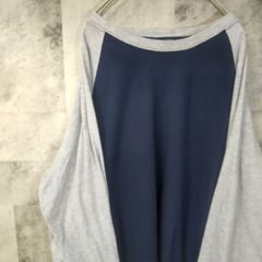 ビンテージロンT☆　USA古着　グレー×ネイビー　L　C24