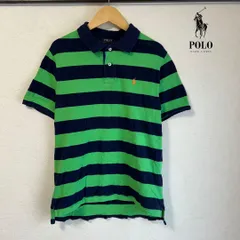 ポロラルフローレン 半袖ポロシャツ キッズ 160 グリーン ボーダー柄 刺繡ロゴ 美品